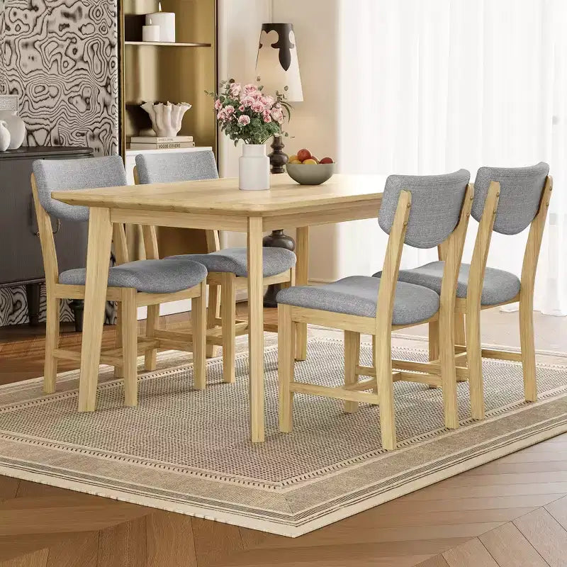 GDFStudio Conner Farmhouse-Style 5-Piece Dining Set 1 Solid Wood Table and 4 Upholstered Chairs