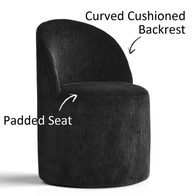 Ensemble table à manger ronde moderne pour 6, Table à manger piédestal noire, Chaises pivotantes roulantes en chenille avec roulettes - Panipeachy