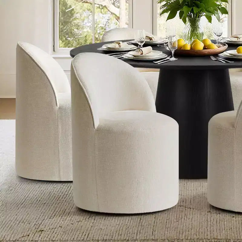 Ensemble table à manger ronde moderne pour 6, Table à manger piédestal noire, Chaises pivotantes roulantes en chenille avec roulettes - Panipeachy