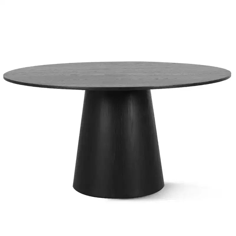 Ensemble table à manger ronde moderne pour 6, Table à manger piédestal noire, Chaises pivotantes roulantes en chenille avec roulettes - Panipeachy