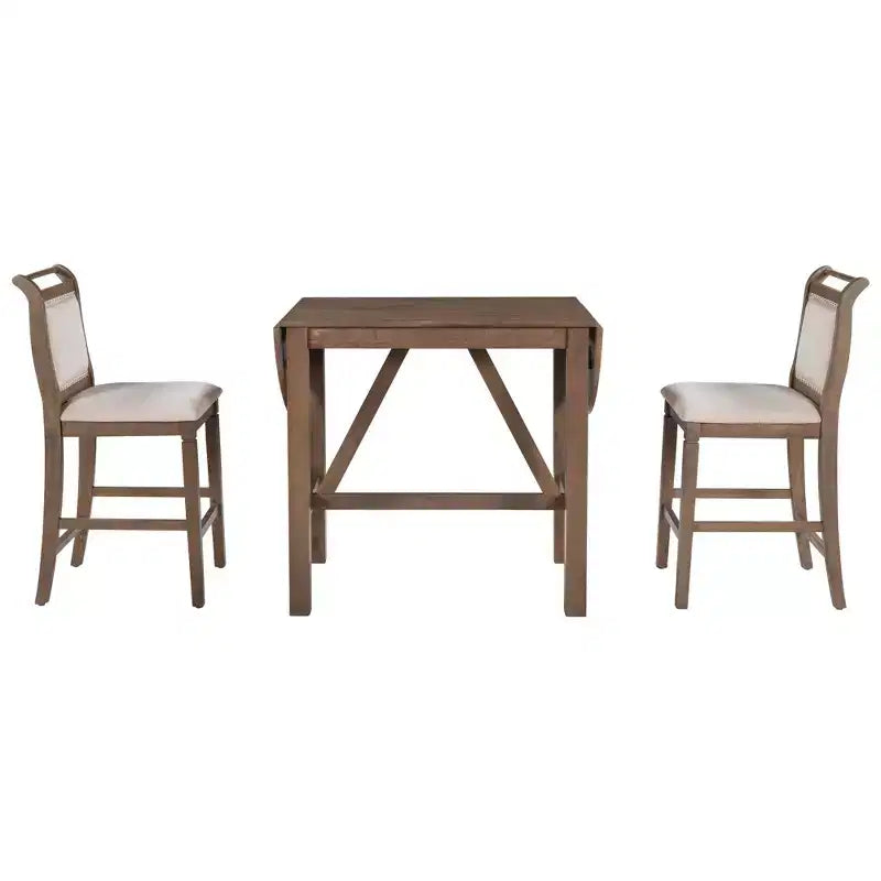 Ensemble table à manger pliante 3 pièces en bois avec 2 chaises de salle à manger rembourrées hauteur comptoir pour petits espaces