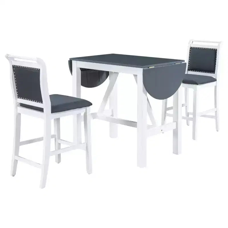 Ensemble table à manger pliante 3 pièces en bois avec 2 chaises de salle à manger rembourrées hauteur comptoir pour petits espaces