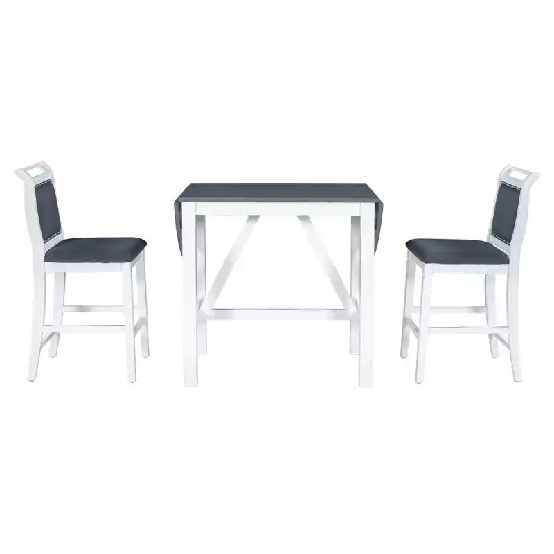 Ensemble table à manger pliante 3 pièces en bois avec 2 chaises de salle à manger rembourrées hauteur comptoir pour petits espaces