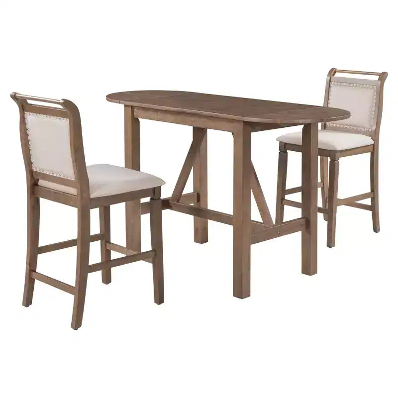 Ensemble table à manger pliante 3 pièces en bois avec 2 chaises de salle à manger rembourrées hauteur comptoir pour petits espaces