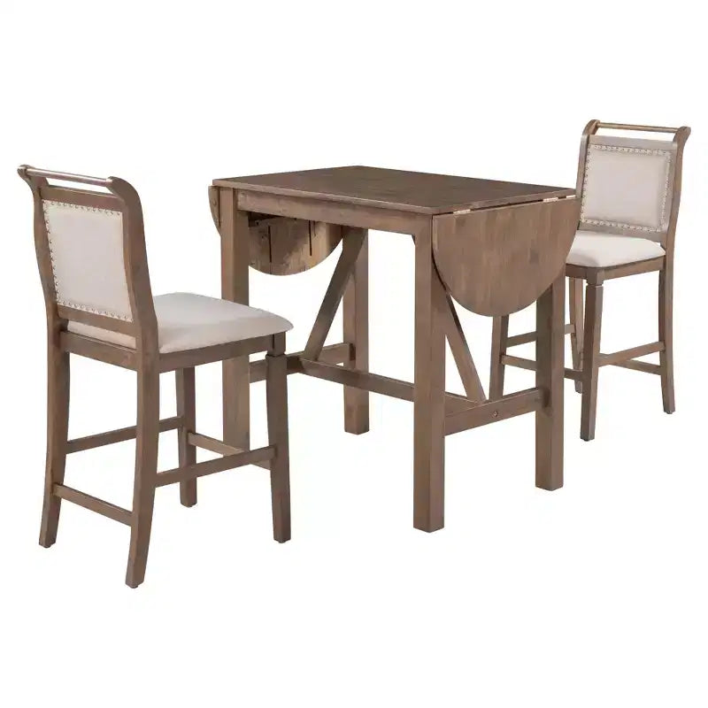 Ensemble table à manger pliante 3 pièces en bois avec 2 chaises de salle à manger rembourrées hauteur comptoir pour petits espaces