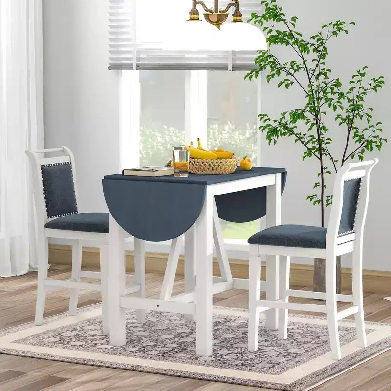 Ensemble table à manger pliante 3 pièces en bois avec 2 chaises de salle à manger rembourrées hauteur comptoir pour petits espaces