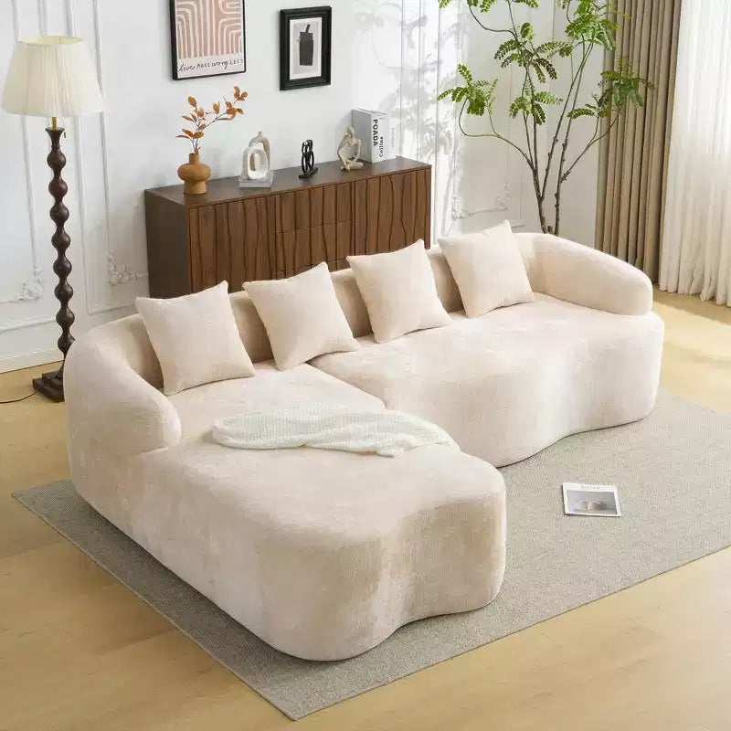 Canapé d'angle en chenille haute densité Clihome avec méridienne incurvée