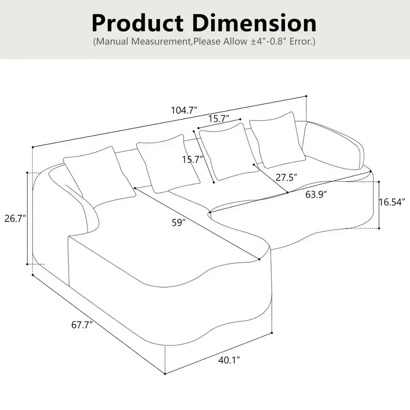 Canapé d'angle en chenille haute densité Clihome avec méridienne incurvée
