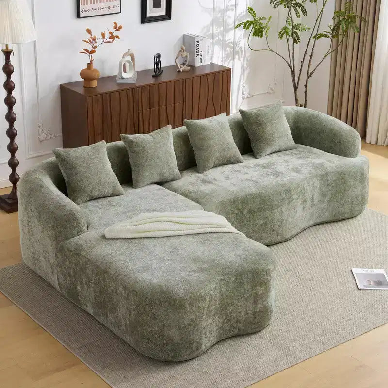 Canapé d'angle en chenille haute densité Clihome avec méridienne incurvée