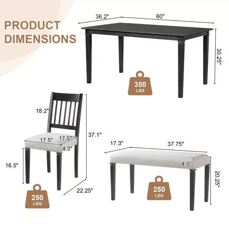 Ensemble de salle à manger rétro GDFStudio Griffin 6 pièces avec table rectangulaire en bois, 4 chaises et un banc