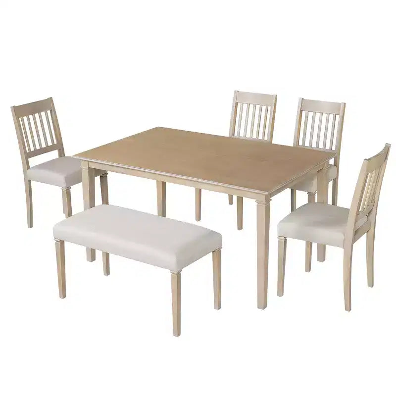 Ensemble de salle à manger rétro GDFStudio Griffin 6 pièces avec table rectangulaire en bois, 4 chaises et un banc