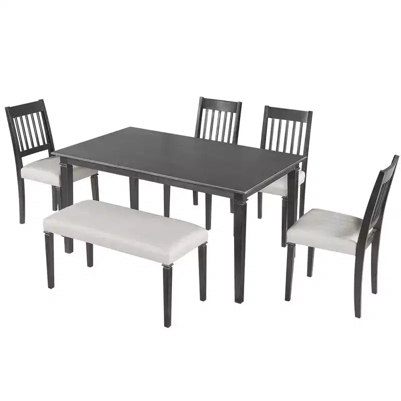 Ensemble de salle à manger rétro GDFStudio Griffin 6 pièces avec table rectangulaire en bois, 4 chaises et un banc