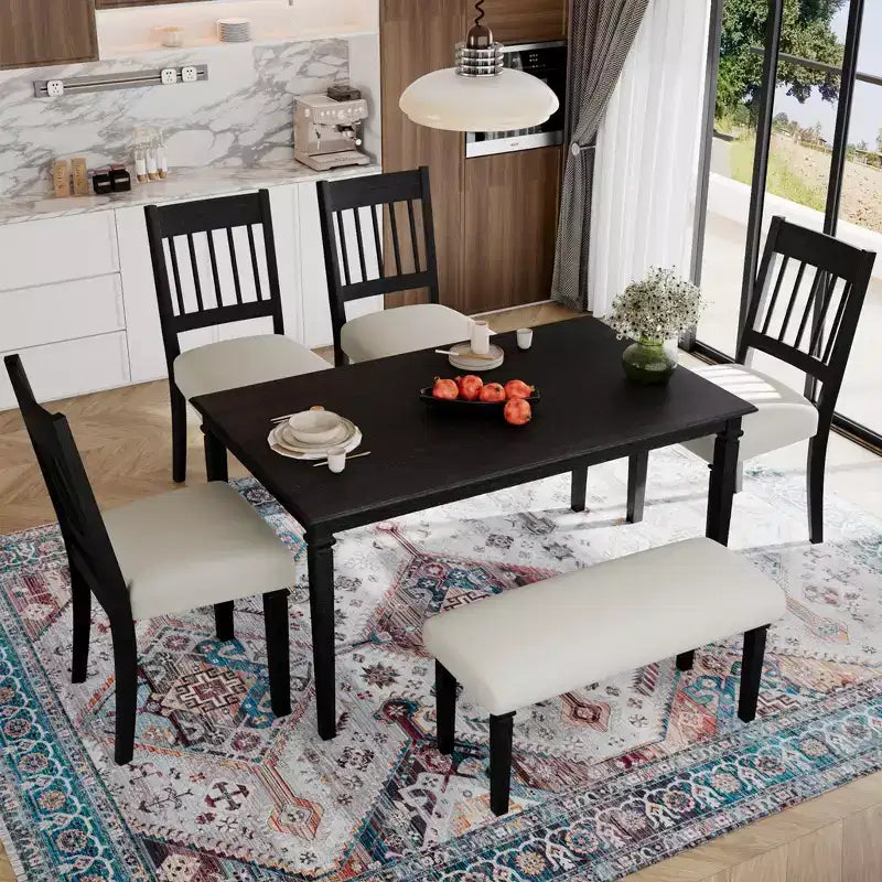 Ensemble de salle à manger rétro GDFStudio Griffin 6 pièces avec table rectangulaire en bois, 4 chaises et un banc