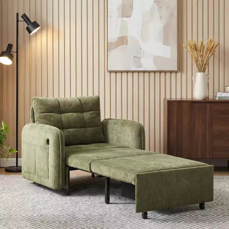 Polibi Fauteuil Lit Convertible 3 en 1 avec Chargement USB et Rangement Caché