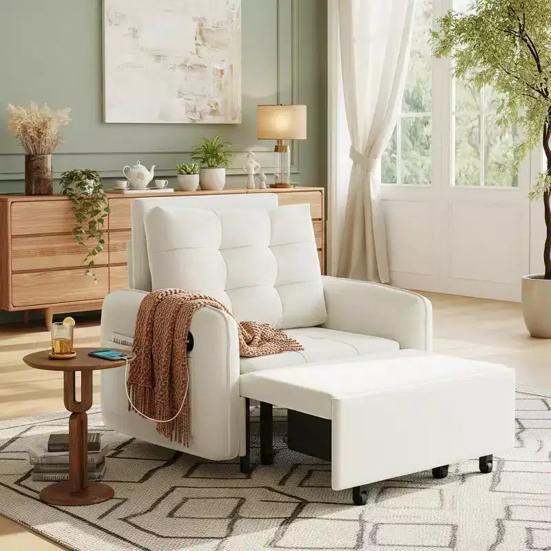 Polibi Fauteuil Lit Convertible 3 en 1 avec Chargement USB et Rangement Caché