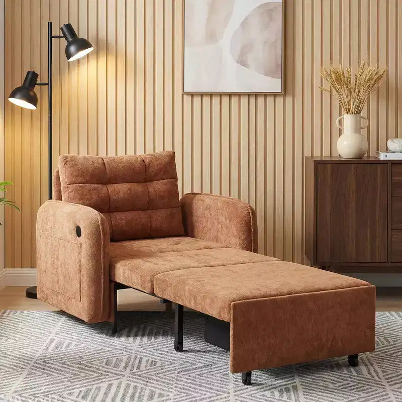 Polibi Fauteuil Lit Convertible 3 en 1 avec Chargement USB et Rangement Caché