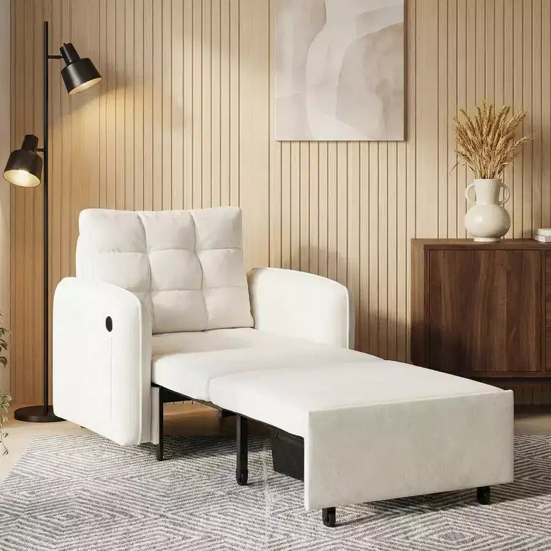 Polibi Fauteuil Lit Convertible 3 en 1 avec Chargement USB et Rangement Caché