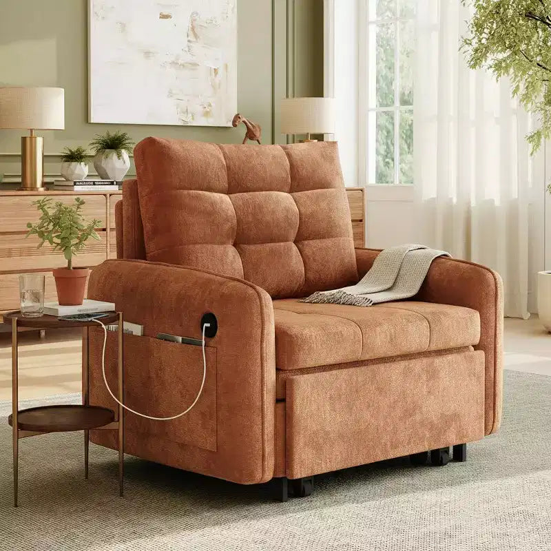 Polibi Fauteuil Lit Convertible 3 en 1 avec Chargement USB et Rangement Caché