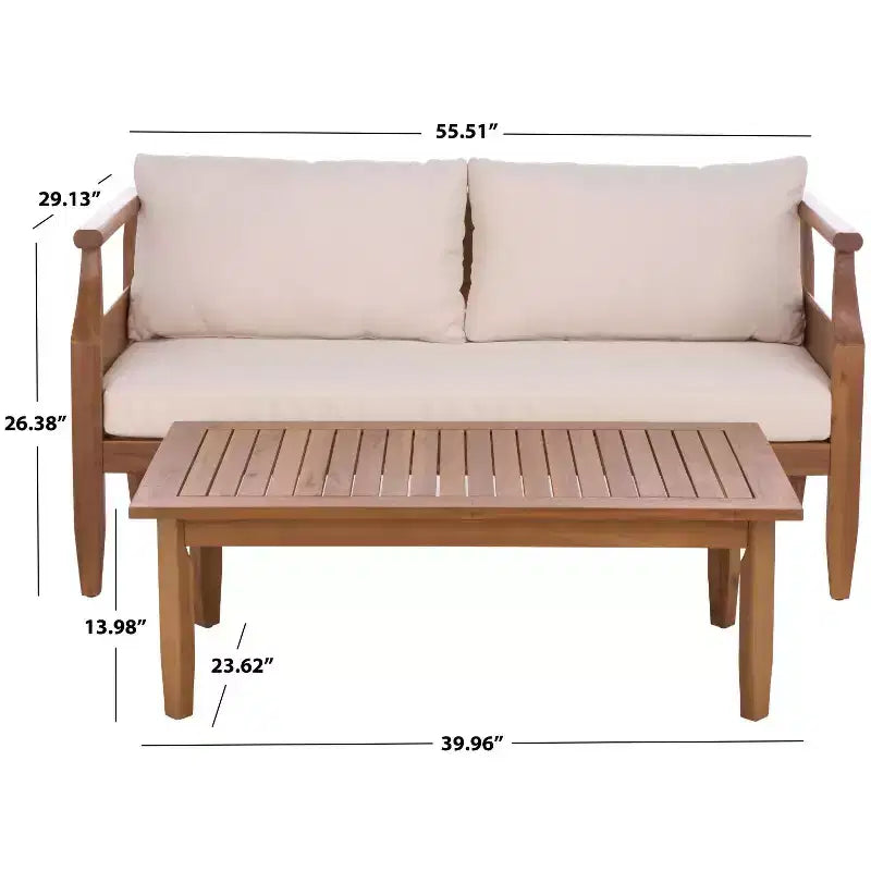 Ensemble de patio Alta banc et table - Intérieur/extérieur - PAT6812 - Marron teck/Crème - Safavieh