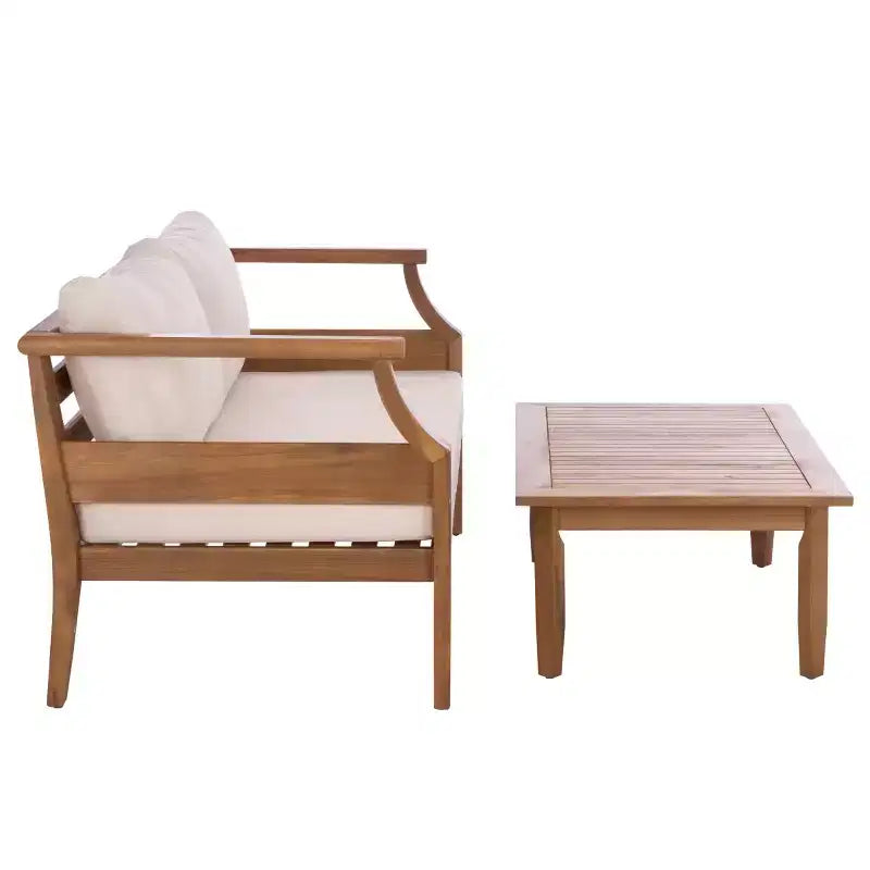 Ensemble de patio Alta banc et table - Intérieur/extérieur - PAT6812 - Marron teck/Crème - Safavieh
