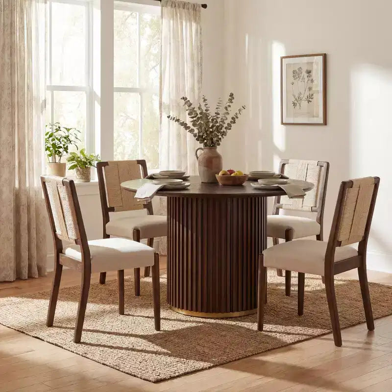 Ensemble de salle à manger rond 5 pièces moderne Christopher Knight Home Seema avec chaises rembourrées en bois d'hévéa