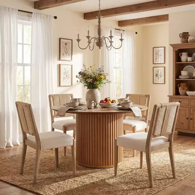 Ensemble de salle à manger rond 5 pièces moderne Christopher Knight Home Seema avec chaises rembourrées en bois d'hévéa