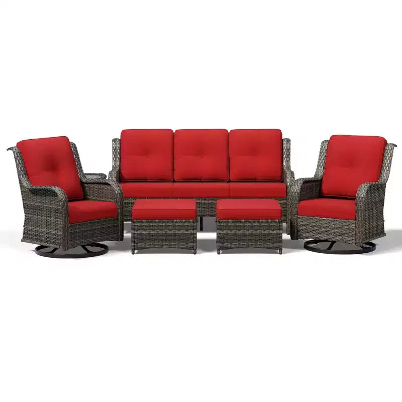 UPTIOT Premium Outdoor Sofa Set with Swivel Chairs and Multi-Functional Ottomans