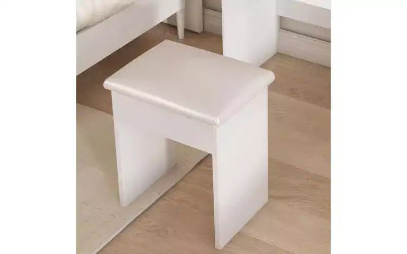 JVNOXK Coiffeuse Moderne Mini avec Miroir LED Dimmable, Espace de Rangement Caché, Étagères Multi-Niveaux et Tabouret Rembourré, Blanc