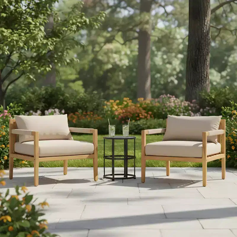 Christopher Knight Home Liliane Ensemble 3 Pièces de Chaises d'Extérieur en Bois d'Acacia et Corde avec Table d'Appoint en Carreaux de Céramique