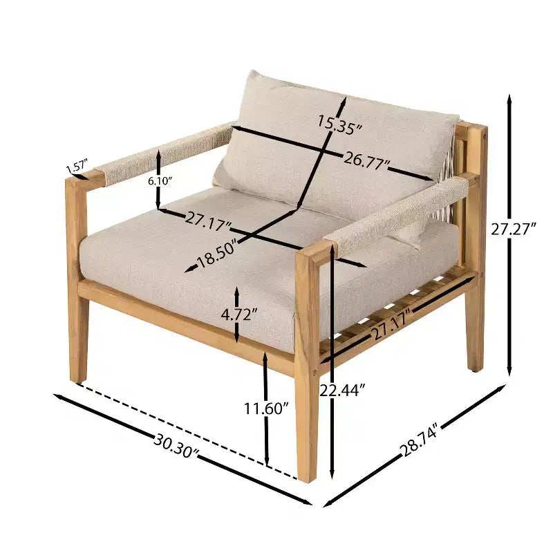 Christopher Knight Home Liliane Ensemble 3 Pièces de Chaises d'Extérieur en Bois d'Acacia et Corde avec Table d'Appoint en Carreaux de Céramique