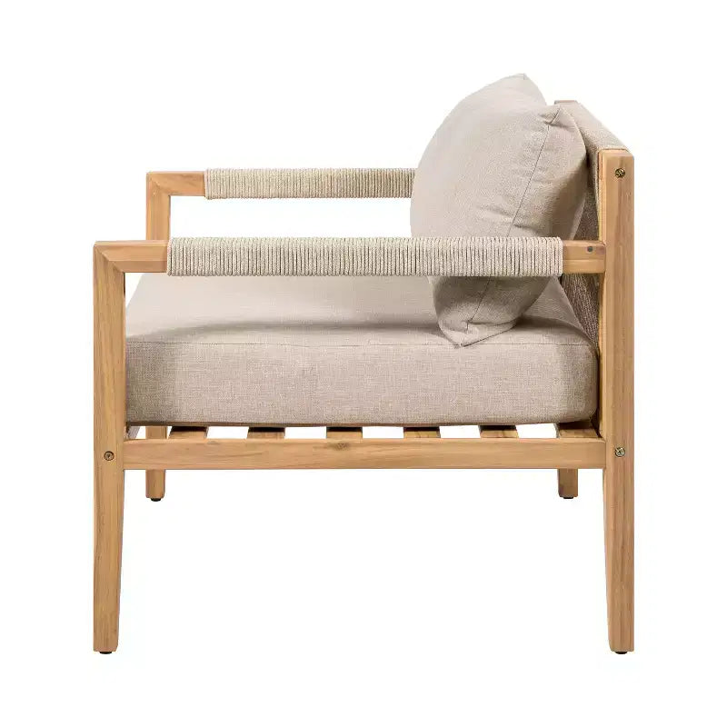 Christopher Knight Home Liliane Ensemble 3 Pièces de Chaises d'Extérieur en Bois d'Acacia et Corde avec Table d'Appoint en Carreaux de Céramique
