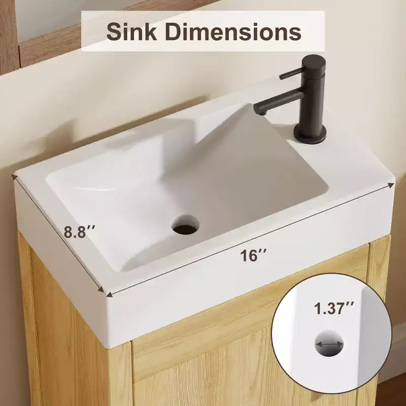 Meuble-lavabo de salle de bain autoportant de 40,6 cm - Armoire de rangement simple avec porte à fermeture douce et vasque intégrale pour petits espaces