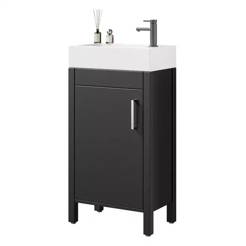 16 Freestanding Bathroom Vanity Sink - Single Storage Cabinet with Soft-Close Door & Integral Top for Small Spaces