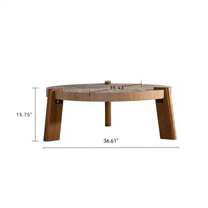 Table basse ronde à chevrons de 36,61 pouces, style rustique avec pieds fuselés et finition en bois vieilli naturel, idéale pour le salon