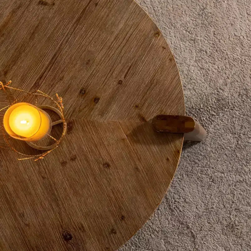 Table basse ronde à chevrons de 36,61 pouces, style rustique avec pieds fuselés et finition en bois vieilli naturel, idéale pour le salon