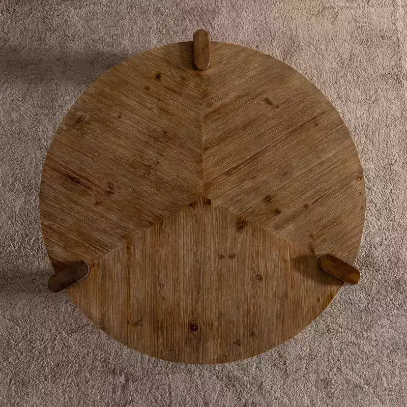 Table basse ronde à chevrons de 36,61 pouces, style rustique avec pieds fuselés et finition en bois vieilli naturel, idéale pour le salon