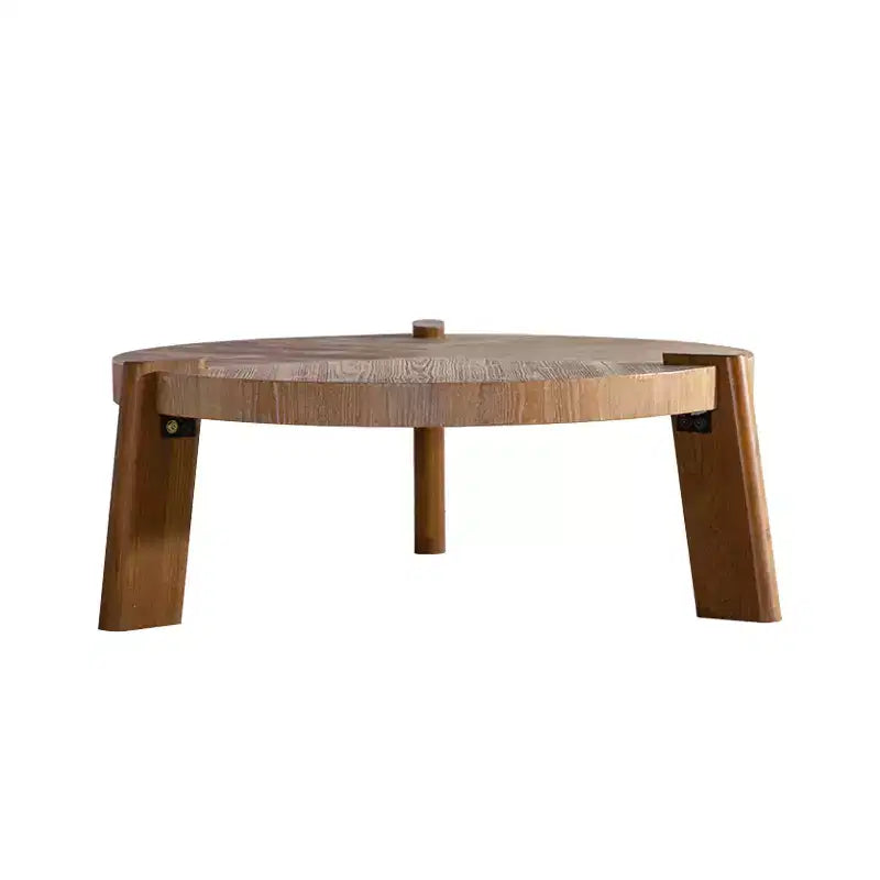 Table basse ronde à chevrons de 36,61 pouces, style rustique avec pieds fuselés et finition en bois vieilli naturel, idéale pour le salon