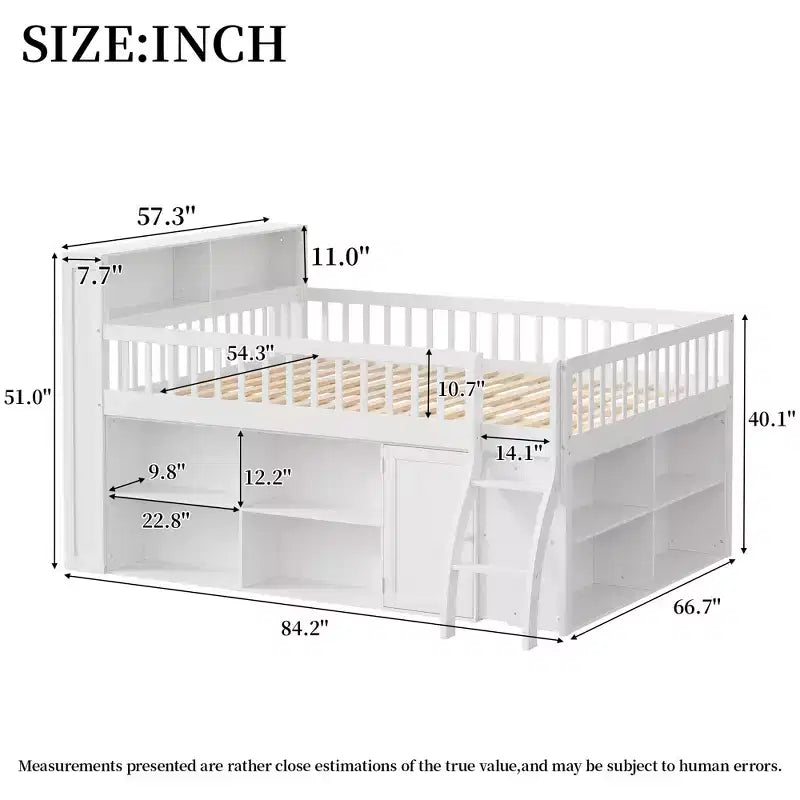 Lit mezzanine moderne avec éclairage doux à DEL intégré dans la tête de lit et nombreux rangements