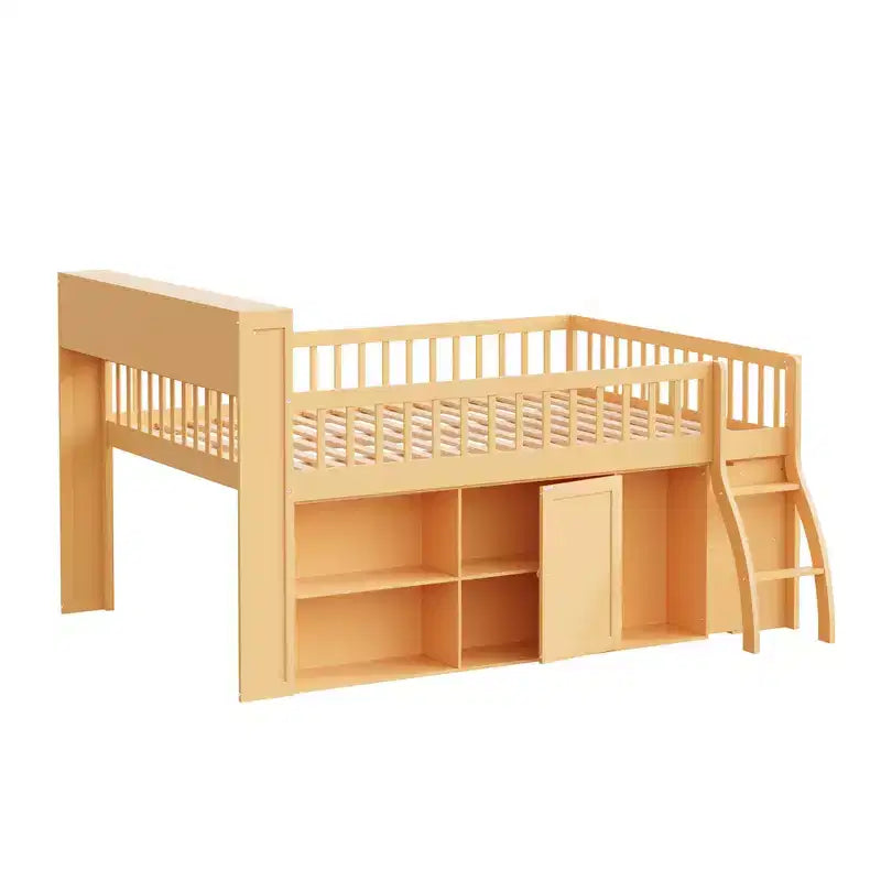Lit mezzanine moderne avec éclairage doux à DEL intégré dans la tête de lit et nombreux rangements