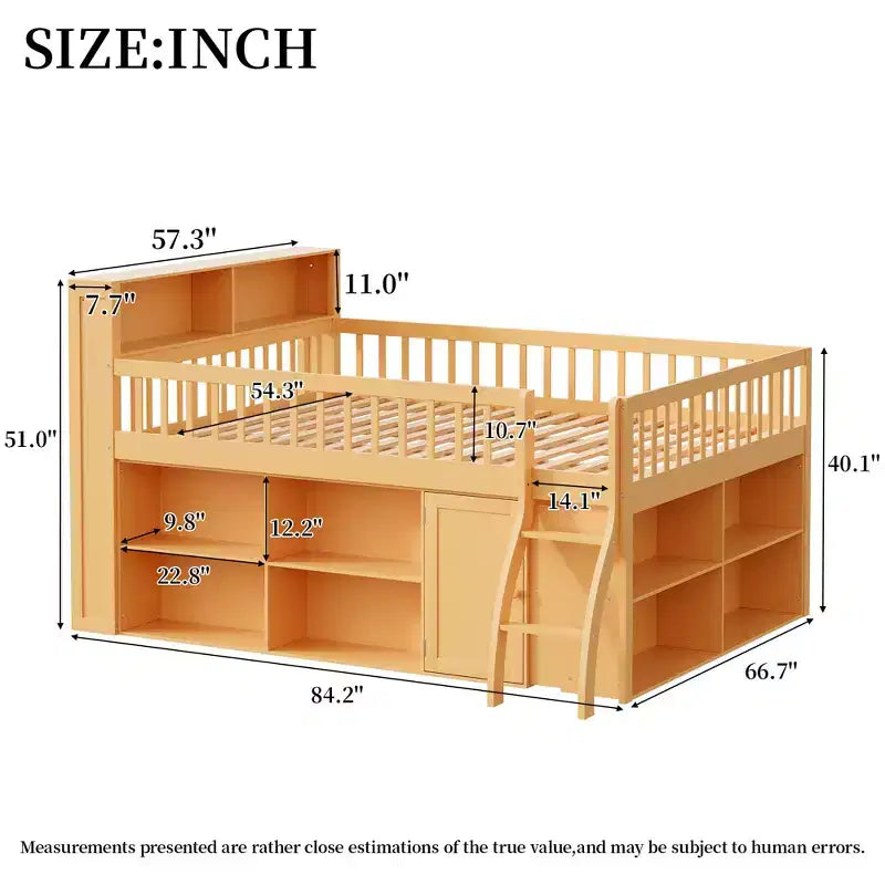 Lit mezzanine moderne avec éclairage doux à DEL intégré dans la tête de lit et nombreux rangements