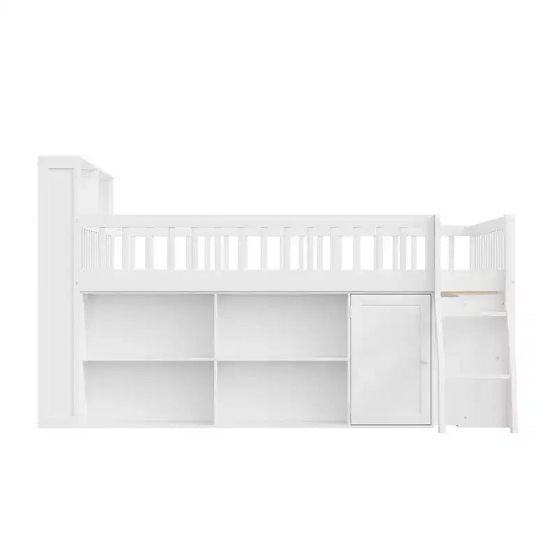 Lit mezzanine moderne avec éclairage doux à DEL intégré dans la tête de lit et nombreux rangements