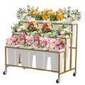 Flower Display Stand,3 Tier Flower Cart with 12 Round Buckets and Wheels, Moving Flower Cart Display Stand for Garden, Wedding, Flower Shop
