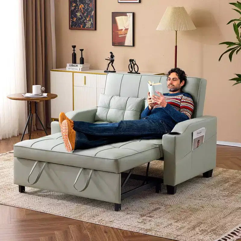 Canapé-lit convertible inclinable en cuir rembourré anti-griffes pour petits espaces avec coussins