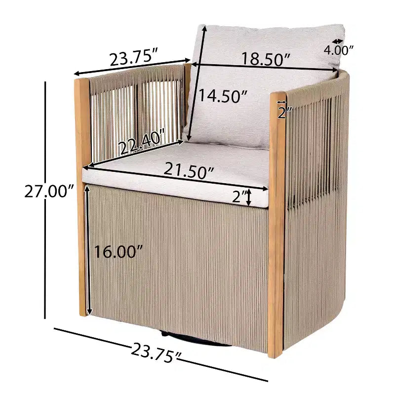 Christopher Knight Home Mason Ensemble de conversation moderne bohème 3 pièces avec chaises pivotantes en bois d'acacia et corde et table d'appoint ronde