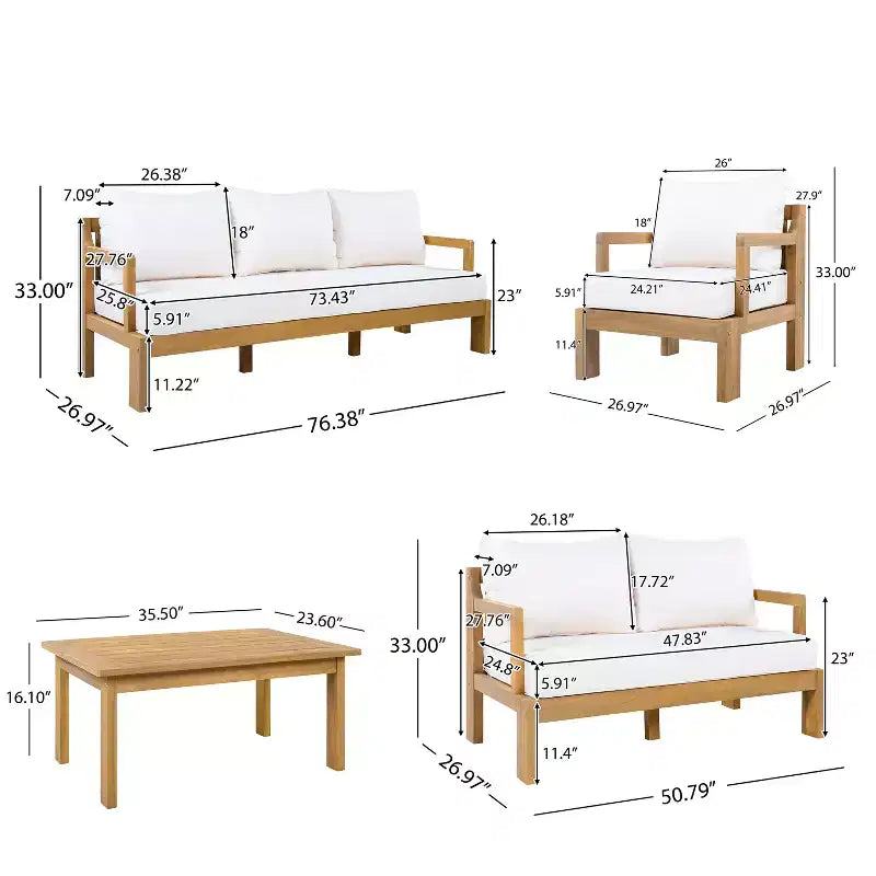 Christopher Knight Home Letizia Ensemble de 5 pièces de salon de jardin moderne en bois d'acacia avec table basse