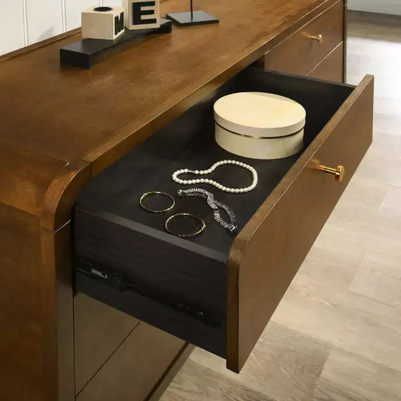 Ensemble de chambre à coucher en bois Eldren de Roundhill Furniture, lit plateforme avec commode, miroir, deux tables de chevet, chiffonnier au fini noyer