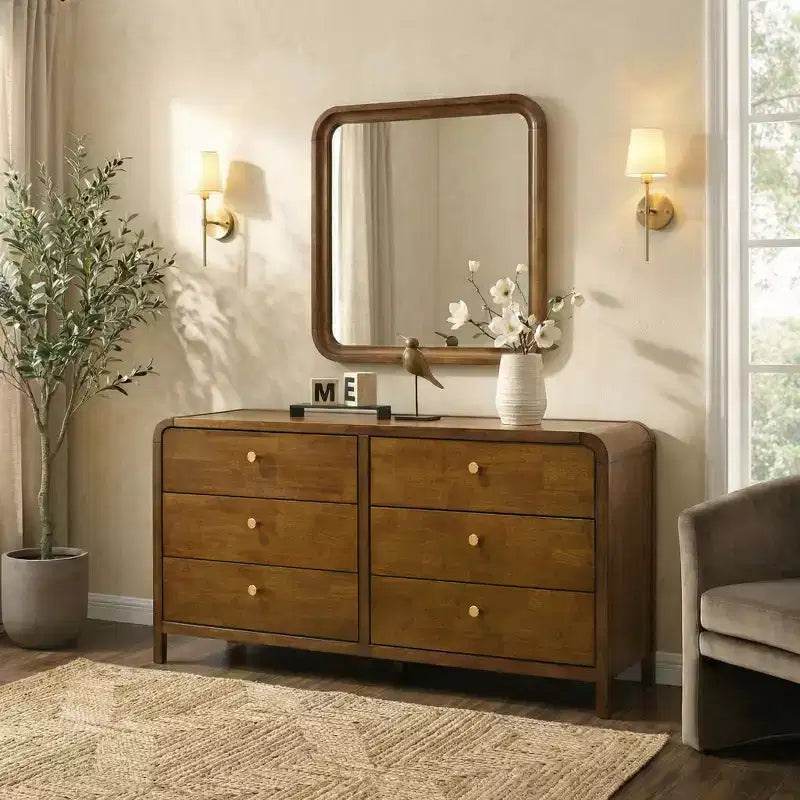 Ensemble de chambre à coucher en bois Eldren de Roundhill Furniture, lit plateforme avec commode, miroir, deux tables de chevet, chiffonnier au fini noyer