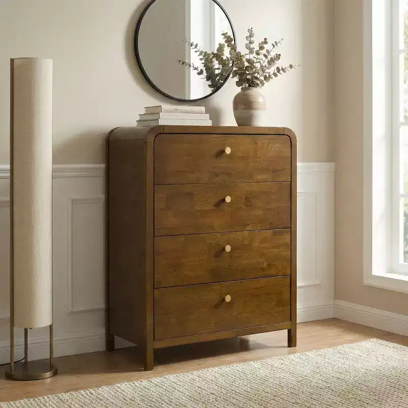Ensemble de chambre à coucher en bois Eldren de Roundhill Furniture, lit plateforme avec commode, miroir, deux tables de chevet, chiffonnier au fini noyer