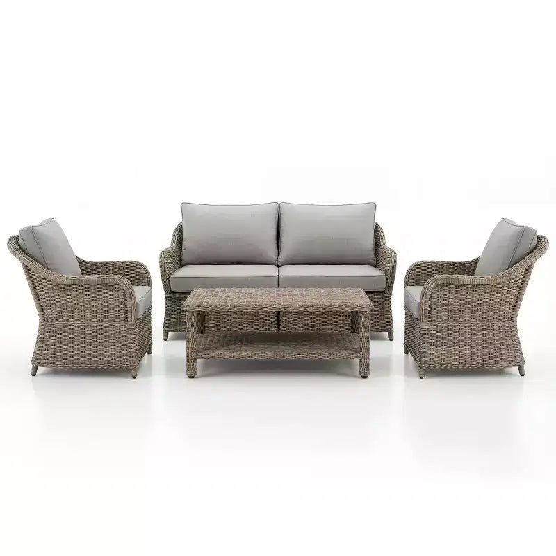 Martha Stewart All-Weather Rattan Wicker Patio Loveseat, 2 Chairs,Coffee Table - Weathered Gray
