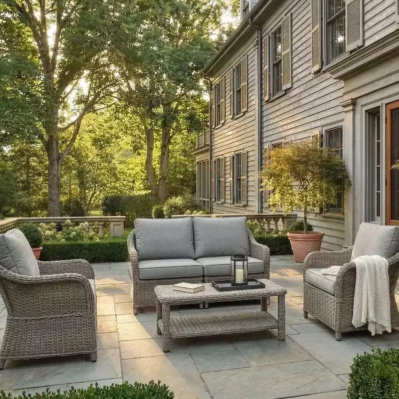 Causeuse, 2 chaises et table basse de patio en osier de rotin tout-temps Martha Stewart - Gris patiné